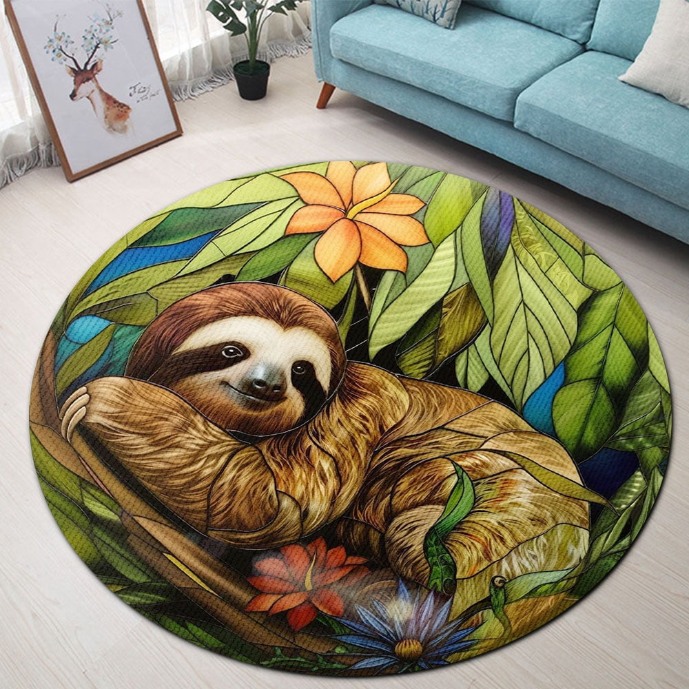 Circle Area Rug, Sloth Washable Non-Slip Floor Carpet, Soft Rug for ...