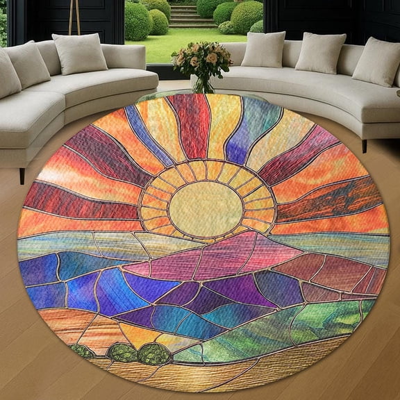 Circle Area Rug, Sun Washable Non-Slip Floor Carpet, Soft Rug for Living Room Bedroom Decor 24 Inch