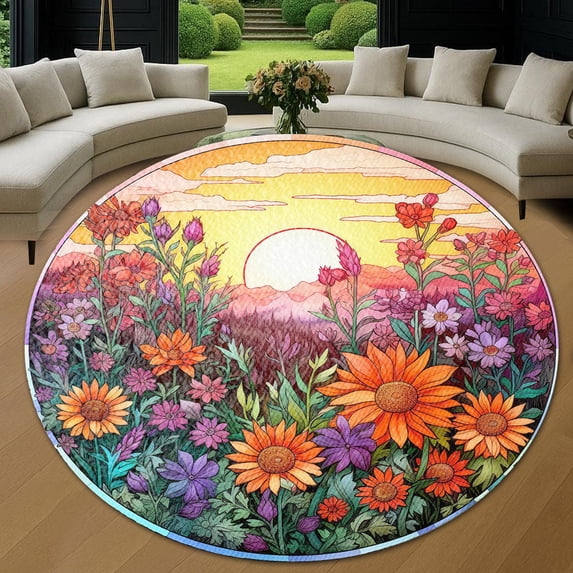 Circle Area Rug, Sun10 Washable Non-Slip Floor Carpet, Soft Rug for Living Room Bedroom Decor 31 Inch