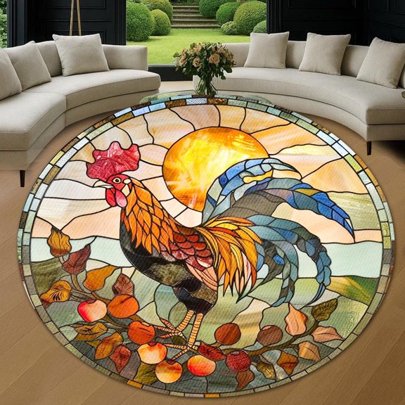 Circle Area Rug, Thanksgiving Rooster Washable Non-Slip Floor Carpet, Soft Rug for Living Room Bedroom Decor 24 Inch