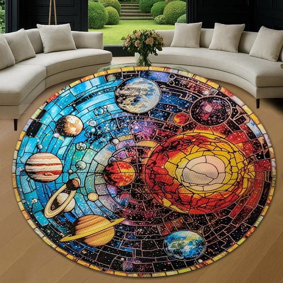 Circle Area Rug, The Solar System Washable Non-Slip Floor Carpet, Soft Rug for Living Room Bedroom Decor 24 Inch