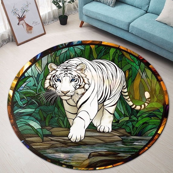 Circle Area Rug, Tiger Washable Non-Slip Floor Carpet, Soft Rug for ...