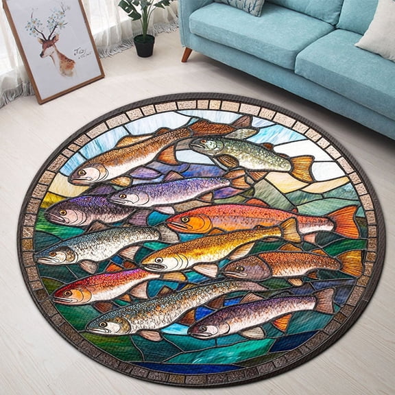 Circle Area Rug, Trout Washable Non-Slip Floor Carpet, Soft Rug for Living Room Bedroom Decor 24 Inch
