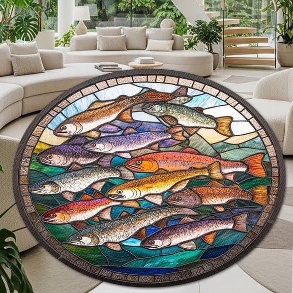 Circle Area Rug, Trout Washable Non-Slip Floor Carpet, Soft Rug for Living Room Bedroom Decor 24 Inch