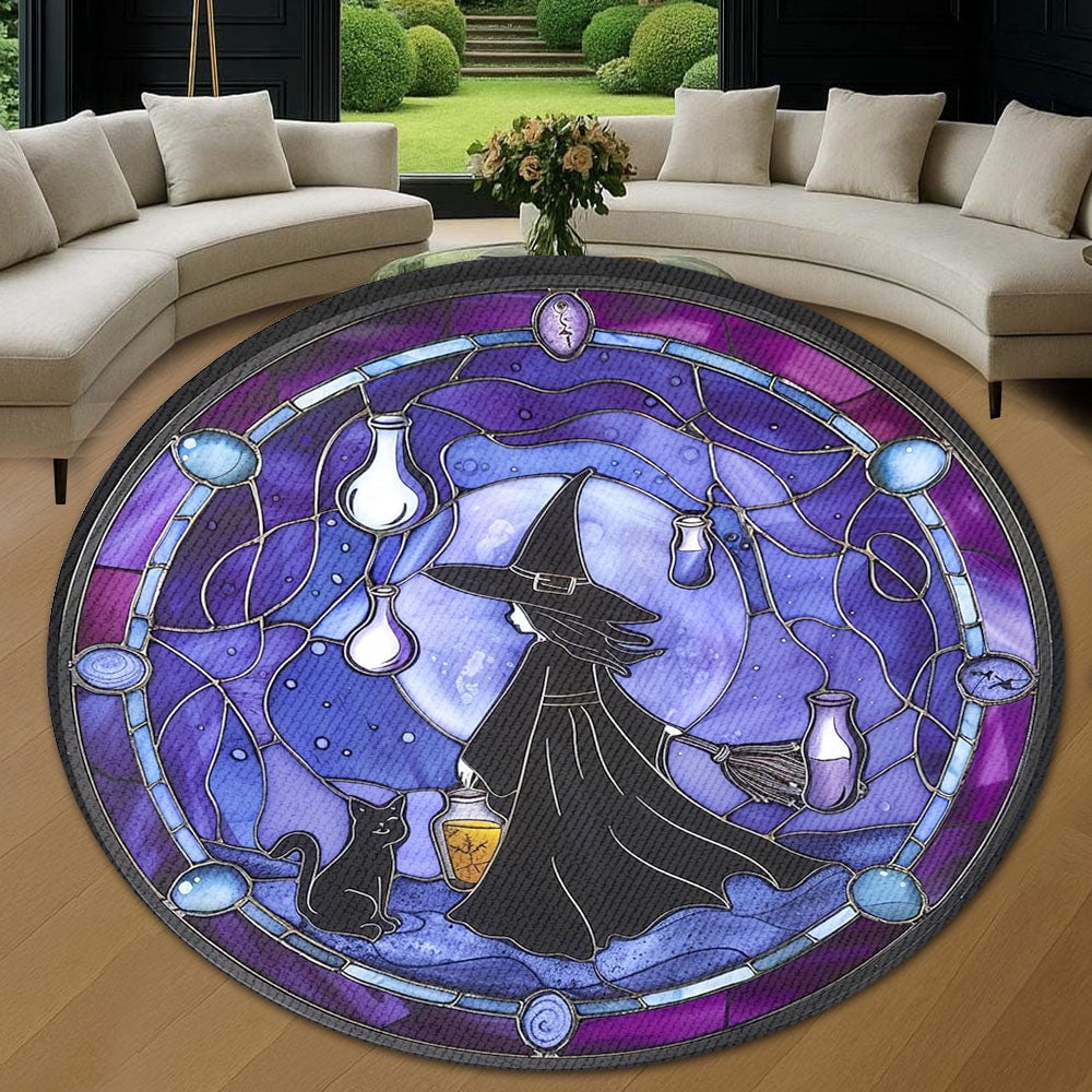 Circle Area Rug, Witch Nature Pattern Washable Non-Slip Floor Carpet ...