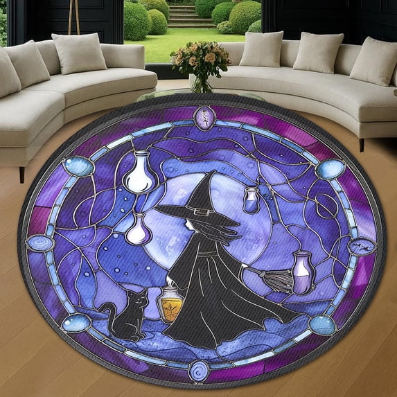 Circle Area Rug, Witch Nature Pattern Washable Non-Slip Floor Carpet ...