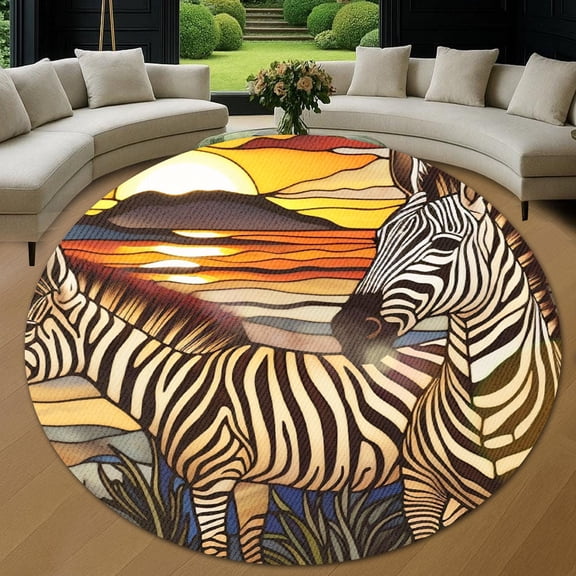 Circle Area Rug, Zebras Washable Non-Slip Floor Carpet, Soft Rug for Living Room Bedroom Decor 24 Inch
