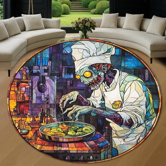 Circle Area Rug, Zombie Chef Cute Design Washable Non-Slip Floor Carpet ...