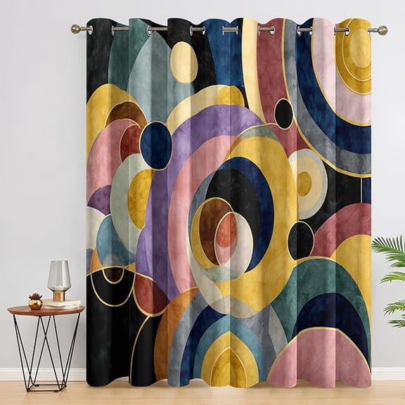 Circle Art Curtains for Bedroom Decor, Multicolor Retro Modern Abstract Pattern Design Blackout Drapes, Circle Art Curtains for Living Room 42"W x 63"L (Pack of 2)