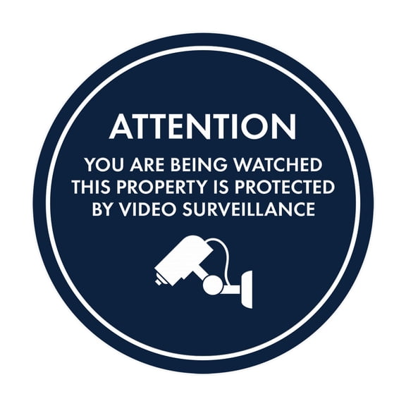 Circle Attention You Are Being Watched This Property is Protected by Video Surveillance Sign (Navy Blue / White) - Medium