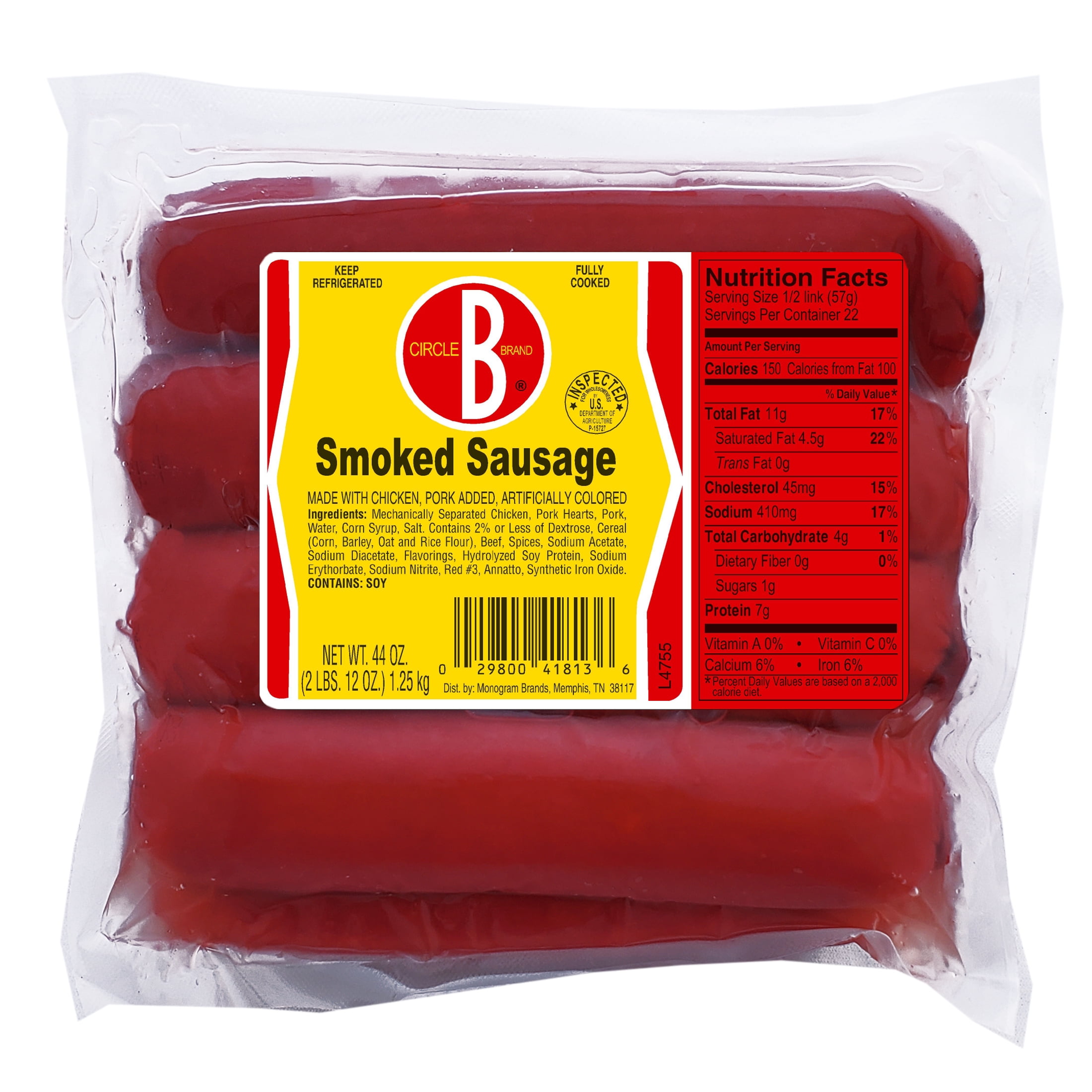 Circle B Mild Smoked Sausage Links, 44 oz Refrigerated 11 Sausage Links Plastic Wrapped