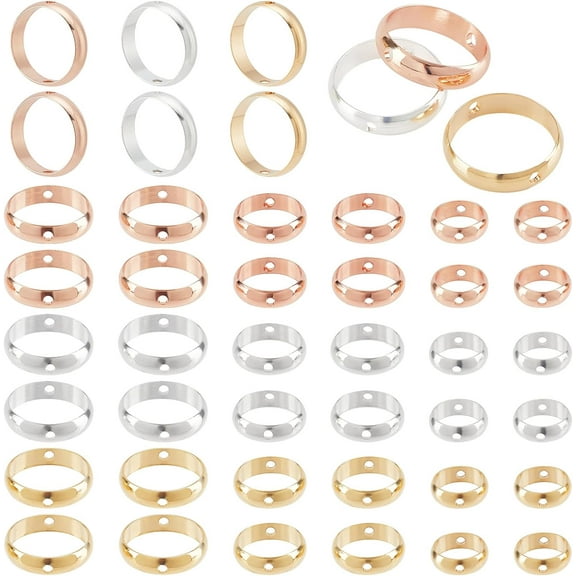 Circle Bead Frame 18K 24K Gold 54pcs 3 Sizes Two Hole Frame Spacer Beads 8/10/12mm Brass Round Connector Ring for Beading Earring Bracelet Necklace Making Gold/Silver/Rose Gold 1Box