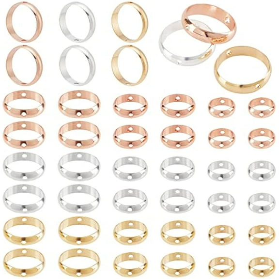 Circle Bead Frame 18K 24K Gold 54pcs 9 Styles Two Hole Frame Spacer Beads 8/10/12mm Brass Round Connector Ring for Beading Earring Bracelet Necklace Making Gold/Silver/Rose Gold