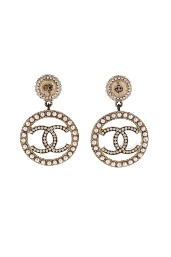 Circle CC Drop Earrings Metal with Faux Pearls By Rebag