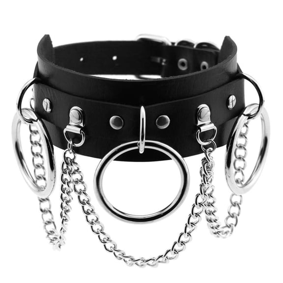 Circle Choker Necklace PU Leather Goth Choker Collar with Black Studded Punk Rock Rivet Collar Adjustable Size