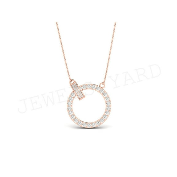 Circle Clasp Necklace 14K Rose Gold Over Sterling Silver Round Diamond Pendant With 18 inches Chain For Women