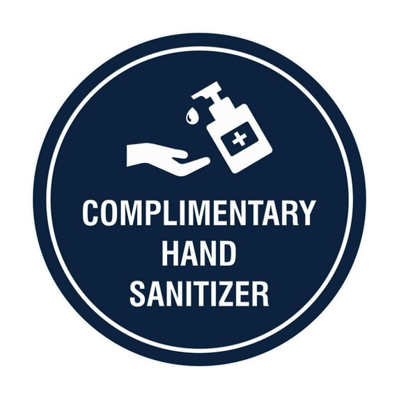 Circle Complimentary Hand Sanitizer Sign (Navy Blue / White) - Small 4"