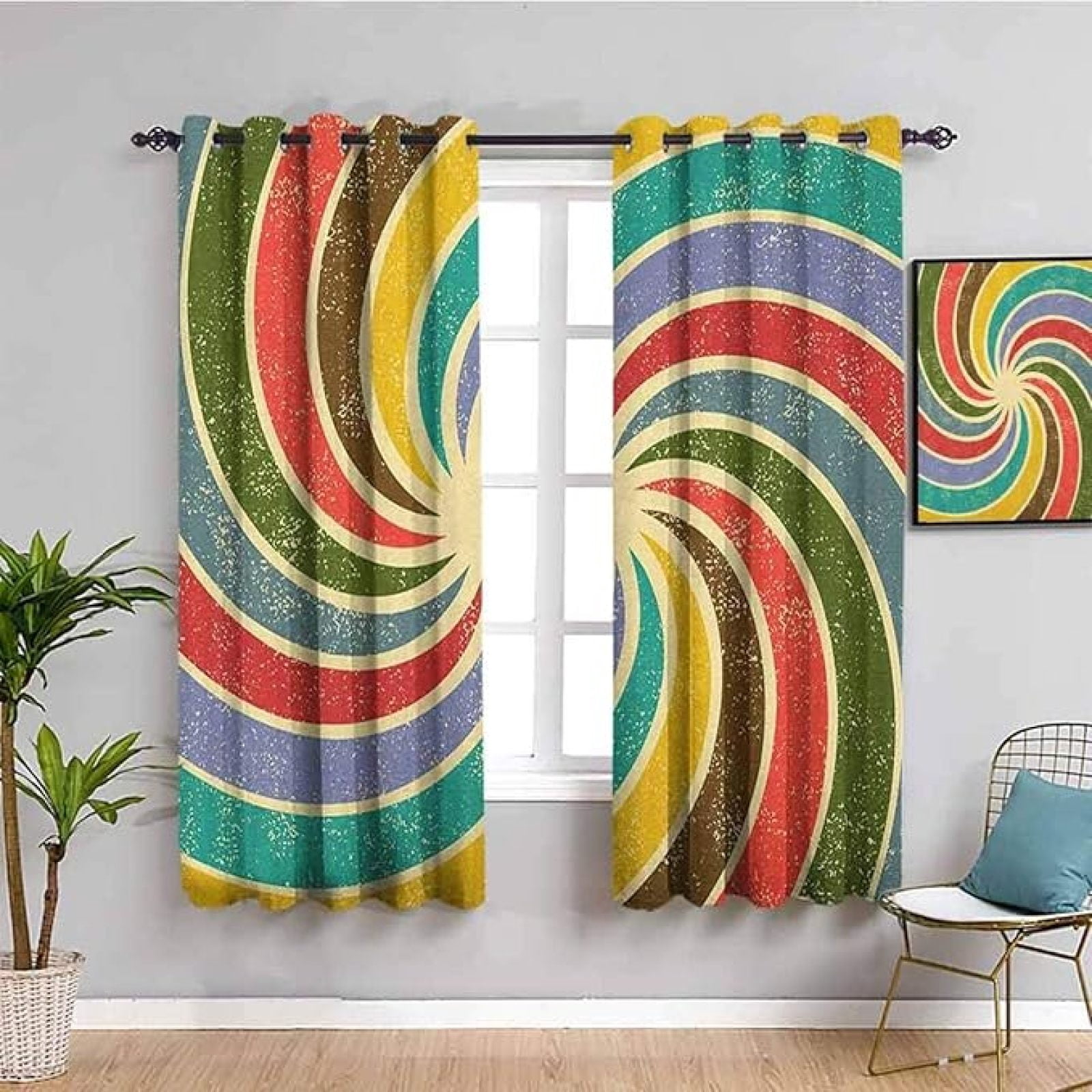 Circle Creative Blackout Window Curtain, Abstract Aged Vintage Inspired ...