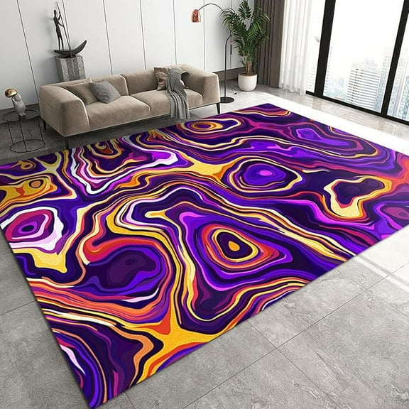 Circle Design Area Rugs, Abstract Purple Yellow Red Texture Living Room Rug, Breathable Foldable Washable Carpet For Boy Room Girls Room Bath Room Bedroom 5' x 7'