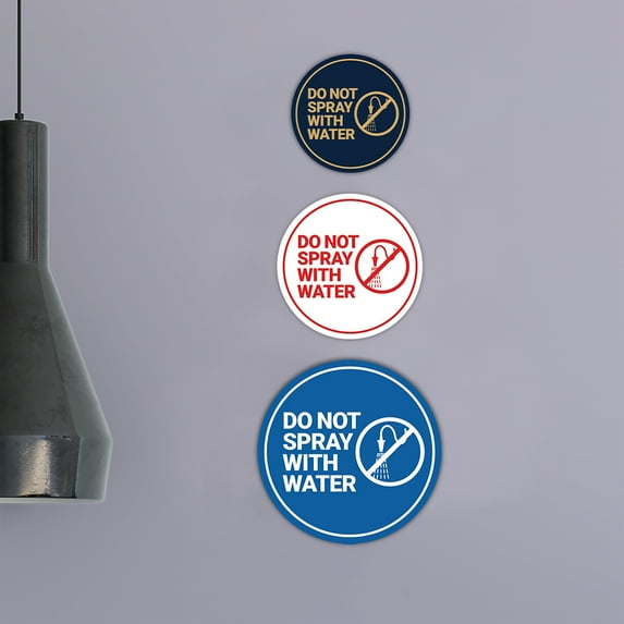 Circle Do Not Spray With Water Sign (Blue) - Small