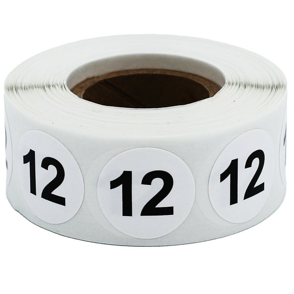 Circle Dot Number 12 Stickers | 0.75" Inch Round | 500 Pack