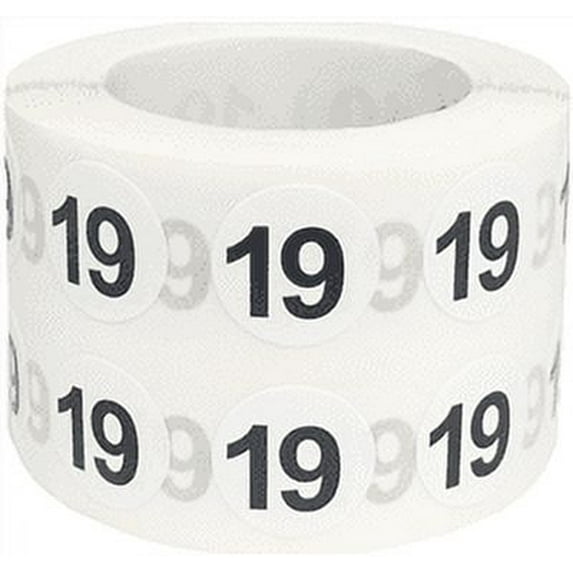Circle Dot Number 19 Stickers, 0.5 Inch Round, 1000 Labels on a Roll