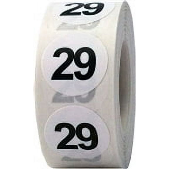 Circle Dot Number 29 Stickers | 0.75" Inch Round | 500 Pack