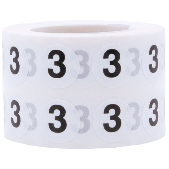 Circle Dot Number 3 Stickers | 0.5" Inch Round | 1,000 Pack