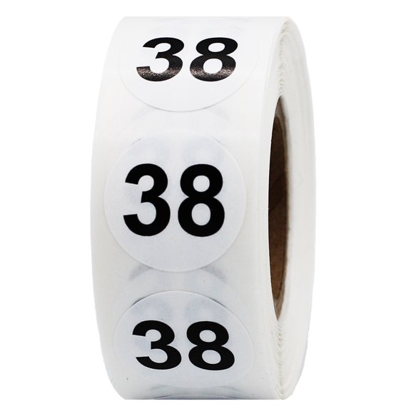 Circle Dot Number 38 Stickers | 0.75" Inch Round | 500 Pack