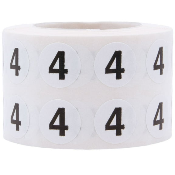 Circle Dot Number 4 Stickers | 0.5" Inch Round | 1,000 Pack
