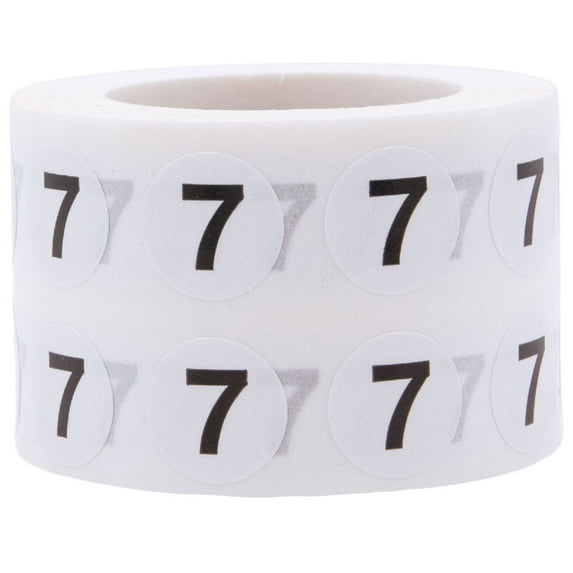 Circle Dot Number 7 Stickers | 0.5" Inch Round | 1,000 Pack