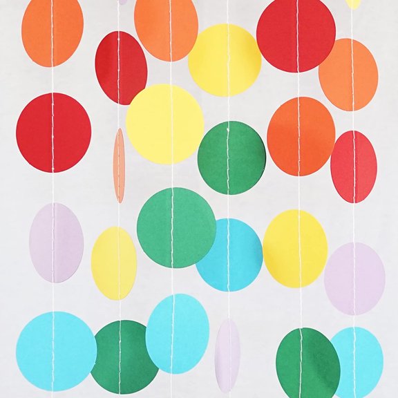 Circle Dots Paper Party Garland Streamer Backdrop (4-Pack, 10 Feet Per Garland, 40 Feet Total) - Circus Rainbow