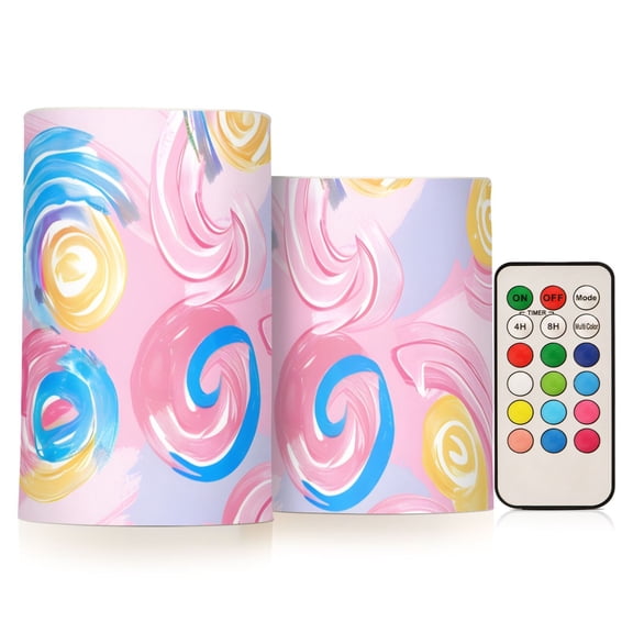 Circle Dreamy Pastel Color Flickering Flameless Candles LED Tealight Battery Operated with Remote Set of 2 Holiday Decor Ornaments