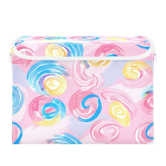 Circle Dreamy Pastel Color Foldable Storage Bin with Lid and Handle Collapsible Storage Box 16.5 x 12.6 x 11.8 inches