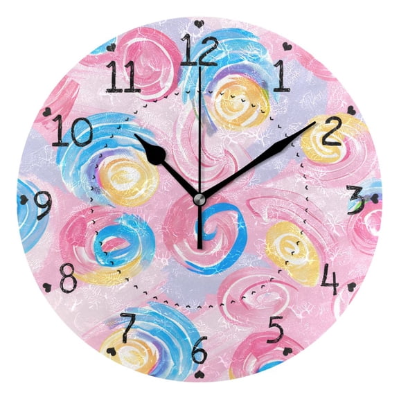 Circle Dreamy Pastel Color Round Wall Clock Silent Analog Battery Operated Black Pointer Home Decor 9.84" Diameter