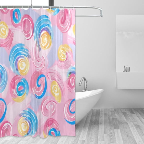 Circle Dreamy Pastel Color Shower Curtains with 12 Hooks Waterproof Bathroom Decor 66" x 72"