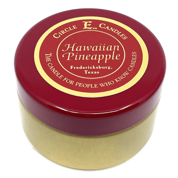 Circle E Candles, Hawaiian Pineapple Scent, Extra Small Size Travel Tin Candle, 4oz, 1 Wick, Indoor/Outdoor with 25 Burn Time