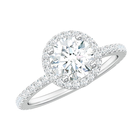 Rosec Jewels Round Moissanite Engagement Ring with Halo - Round Moissanite Ring for Women - D-VS1 Quality Certified, 925 Sterling Silver, US 4.00