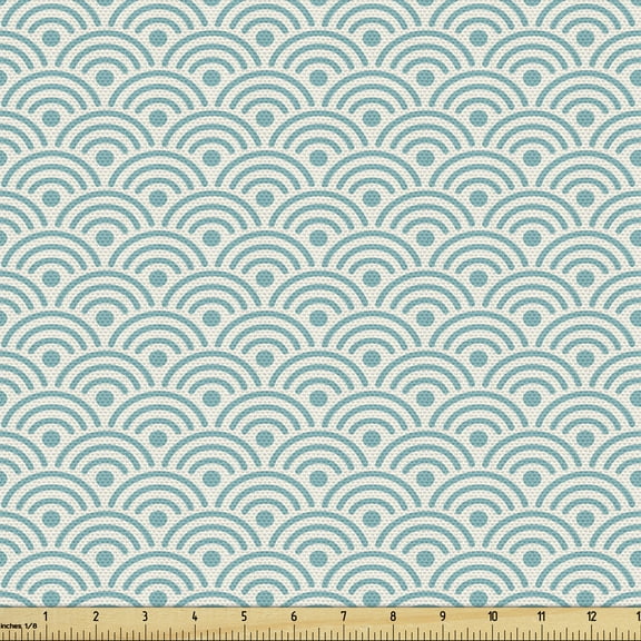 Ambesonne Circle Fabric by the Yard Upholstery, Eastern Ocean Inspired, 2 Yards, Sky Blue White