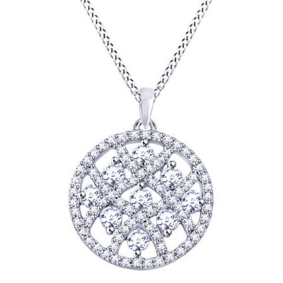 AFFY Circle Fashion Pendant Necklace In 14k White Gold With 0.75 CT Round Cut White Natural Diamond