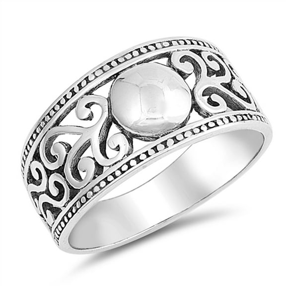 Circle Filigree Oxidized Beaded Boho Ring .925 Sterling Silver Band Jewelry Female Male Size 5