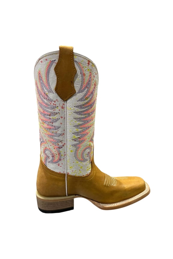 CORRAL Teens Circle G Embroidery Square Toe Tan/White Boots, Size: 5.5 (J7125-TN-5.5)