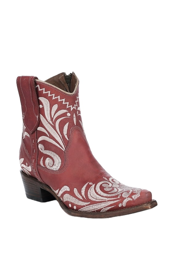 Western Boots Womens Leather Embroidery Ankle 7 M Red L6223