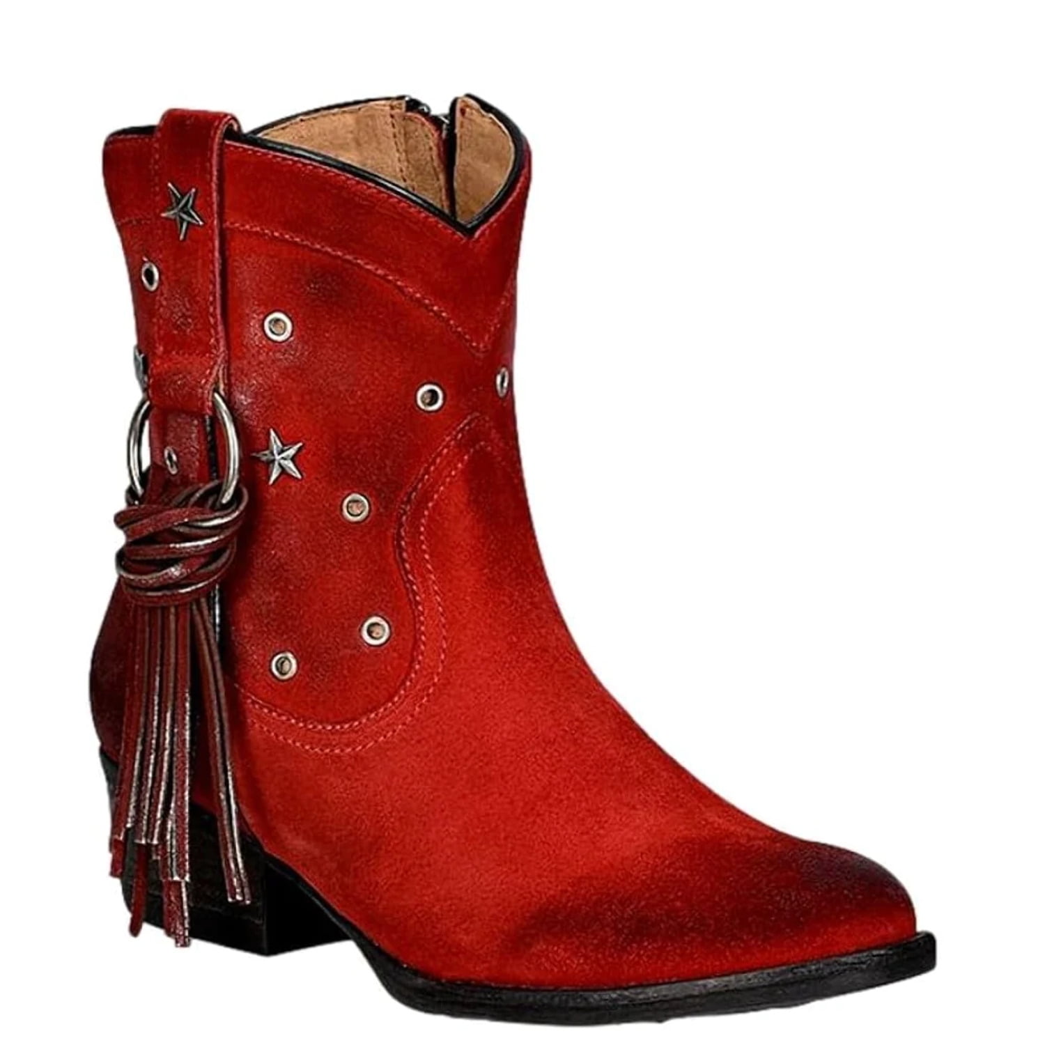 Circle G By Corral Ladies Fringe Studs Round Toe Red Booties Q0218 Walmart