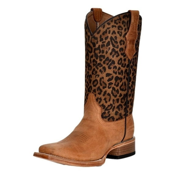 Circle G Western Boots Girls 11" Leather Leopard Print Honey J7104