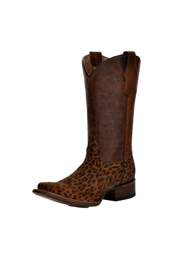 Western Boots Girls 11" Leopard Print Saddle Tan J7108