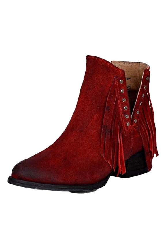 Western Boots Women Pull On Leather Bootie 7.5 M Red Q5149