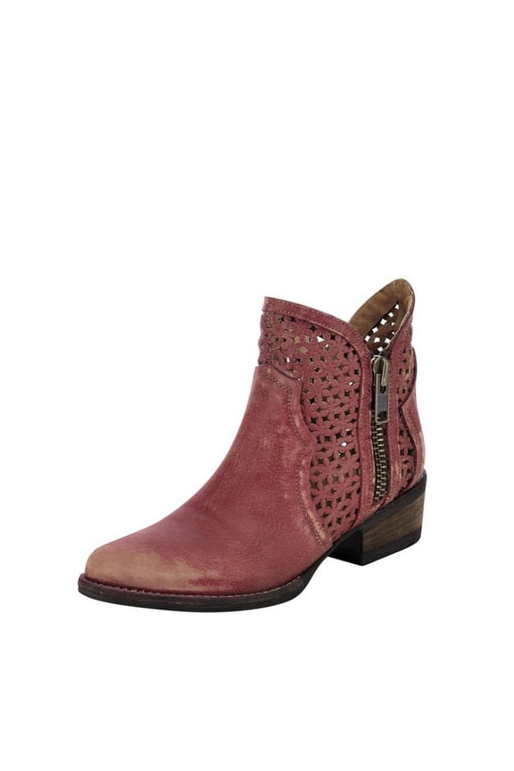 Western Boots Womens Zipper Round Toe Ankle 5 M Red Q0003