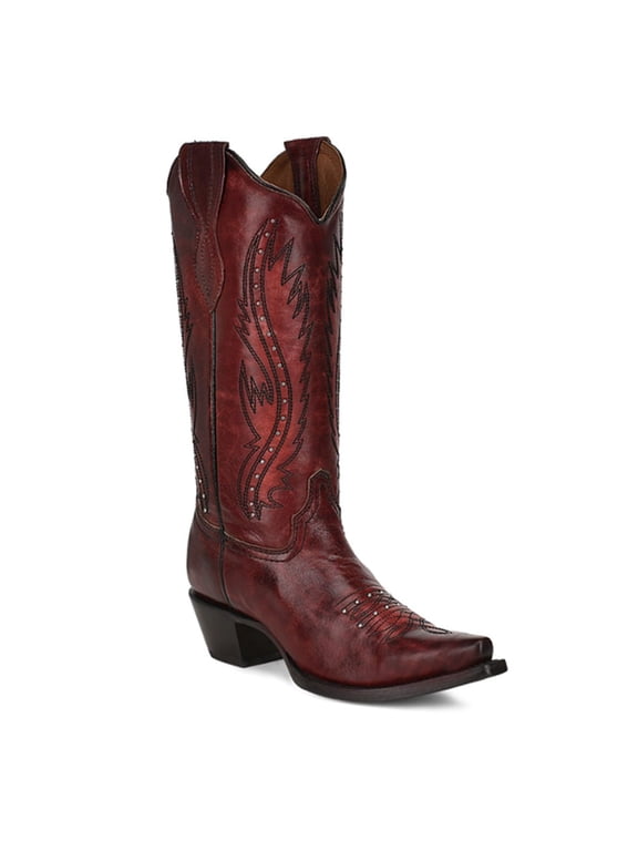 CORRAL Adult Female Wine Embroidery & Studs Western Boots, Size: 10, Width: M