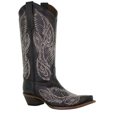 Circle G Women's Feather Embroidery Western Boot Snip Toe Dark Brown 6 M  US